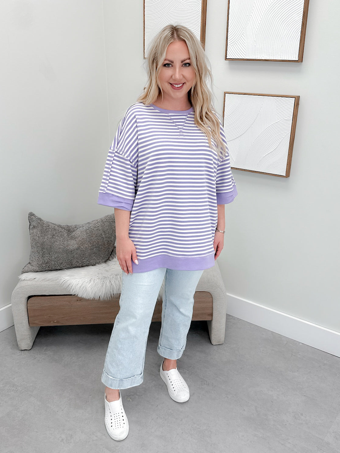 Sally Stripe Tee in Lilac