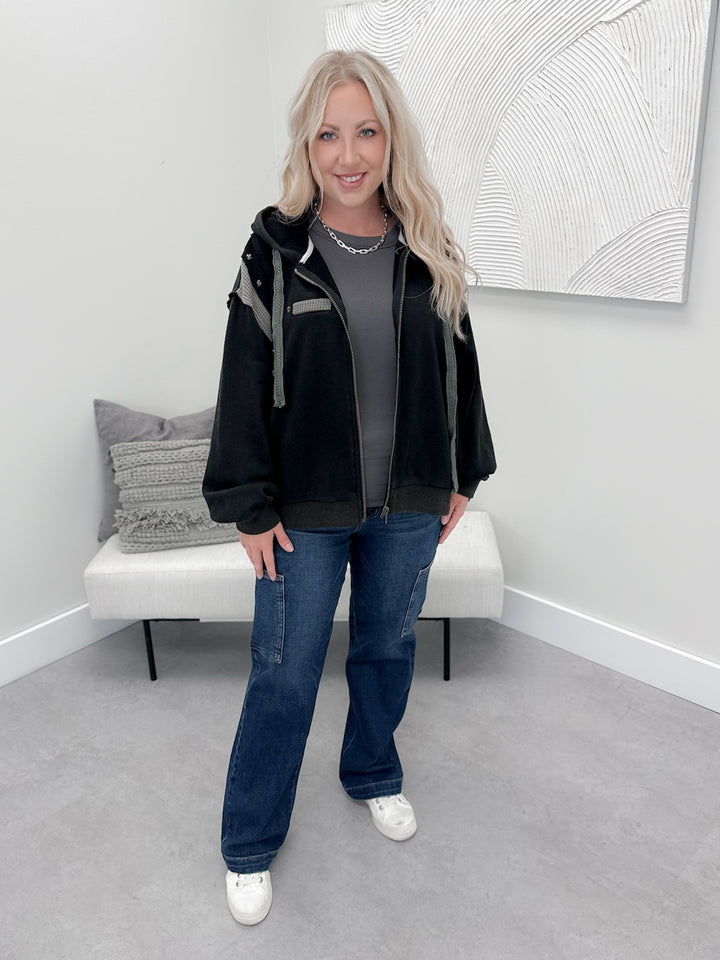 Jazz Hoodie in Riveted Washed Black by Pol