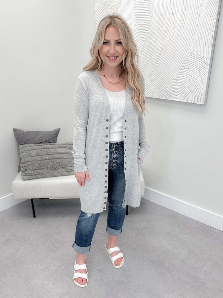 Snap Cardi in Heather Grey