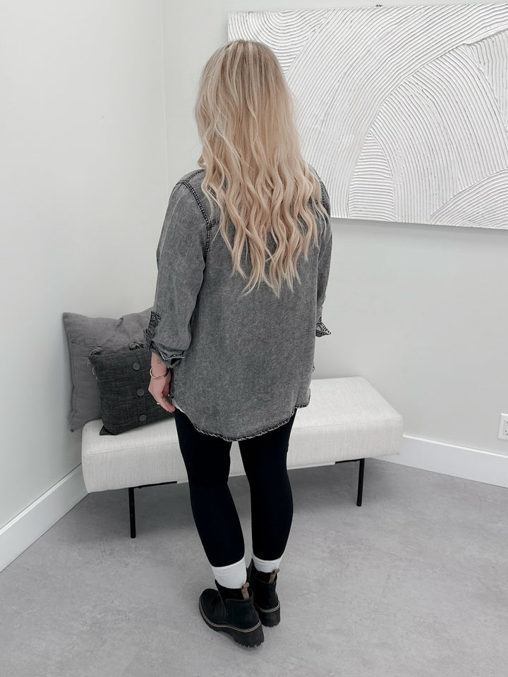 Jules Denim Button Up in Washed Black