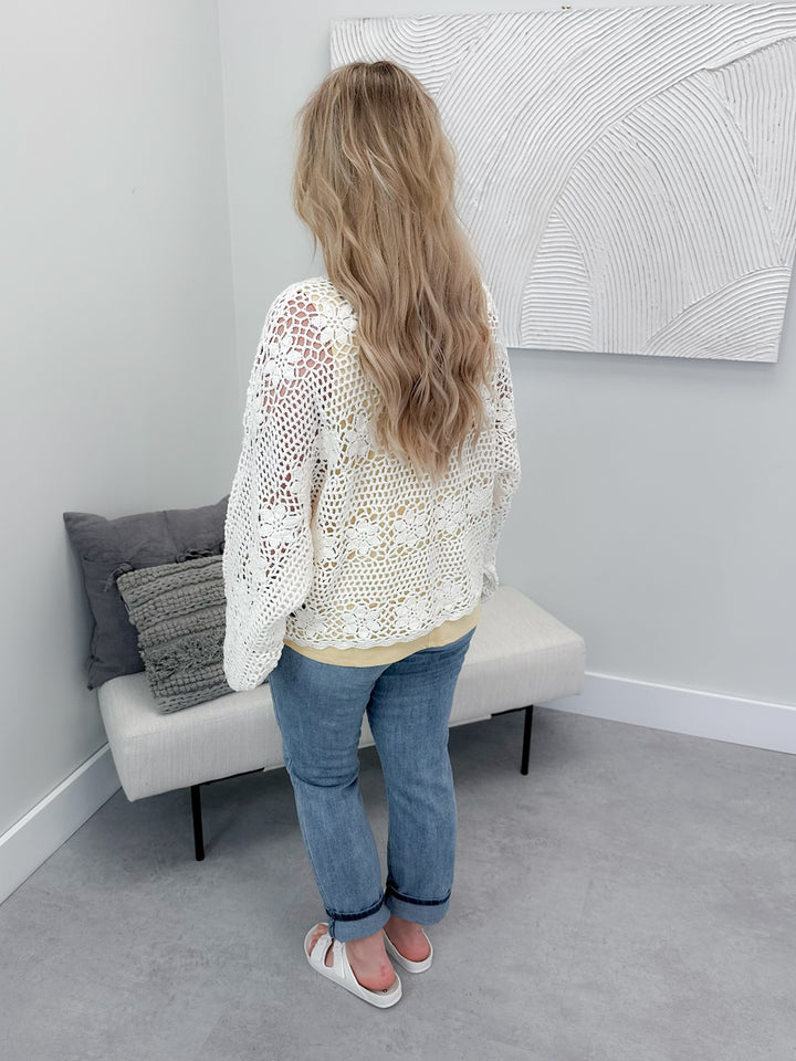 Bennett Crochet Cardi in Ivory by Pol