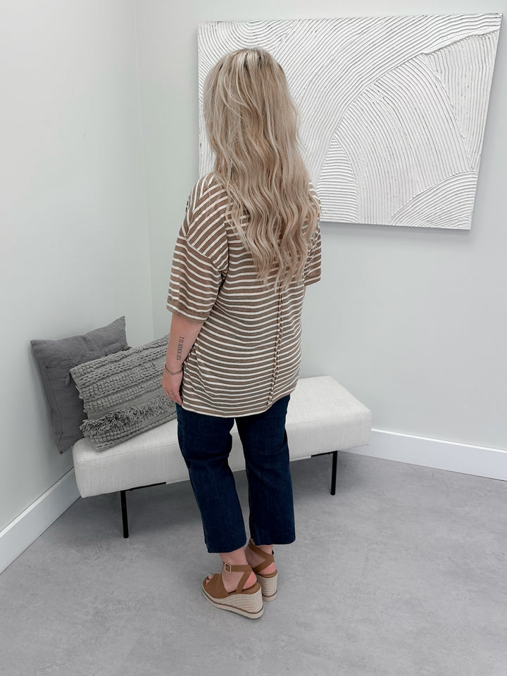 James Striped Tee in Mocha/Cream