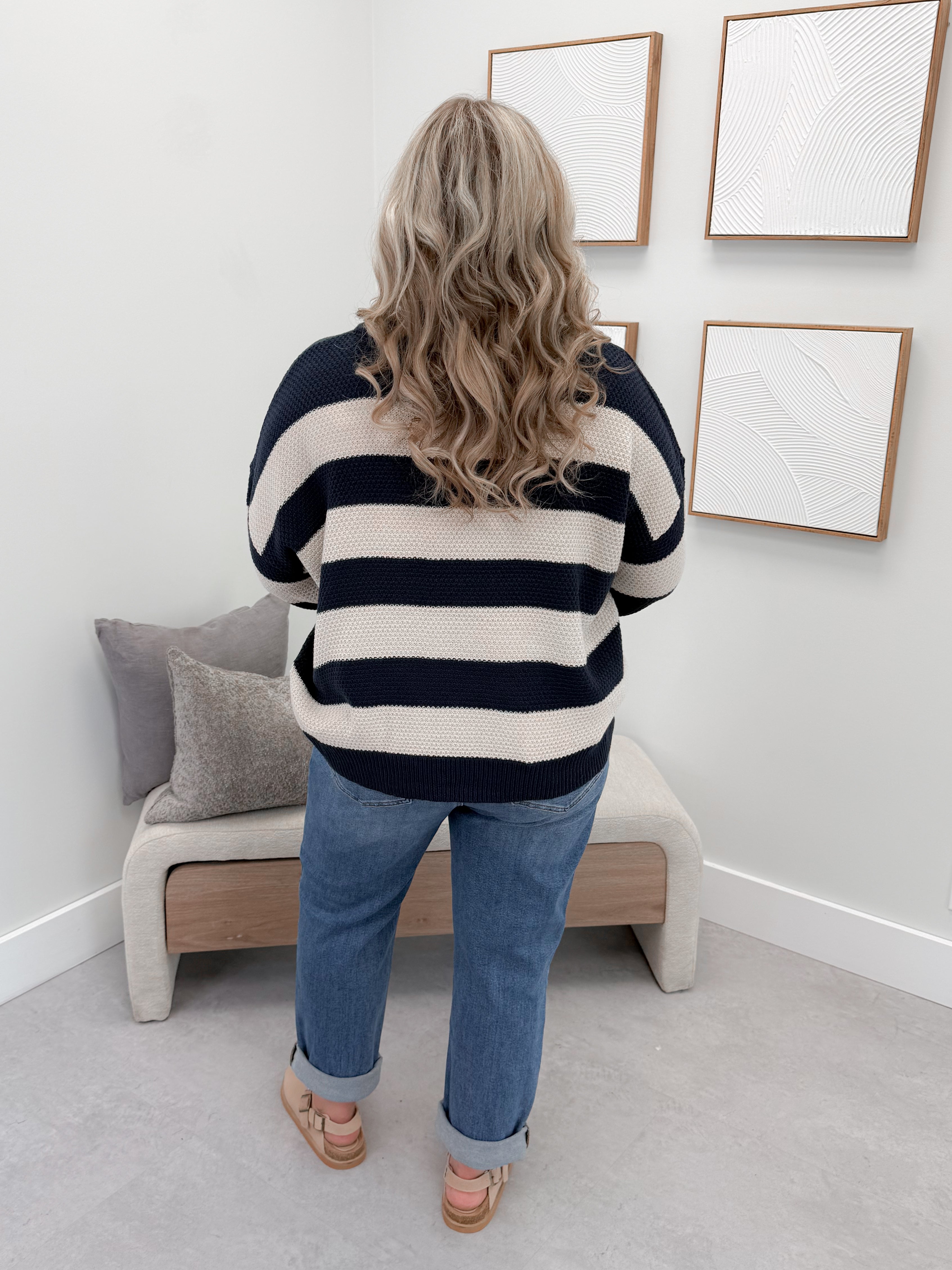 Kira Striped Sweater in Navy