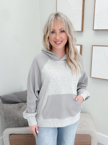 Tiffany Waffle Trim Hoodie in Grey