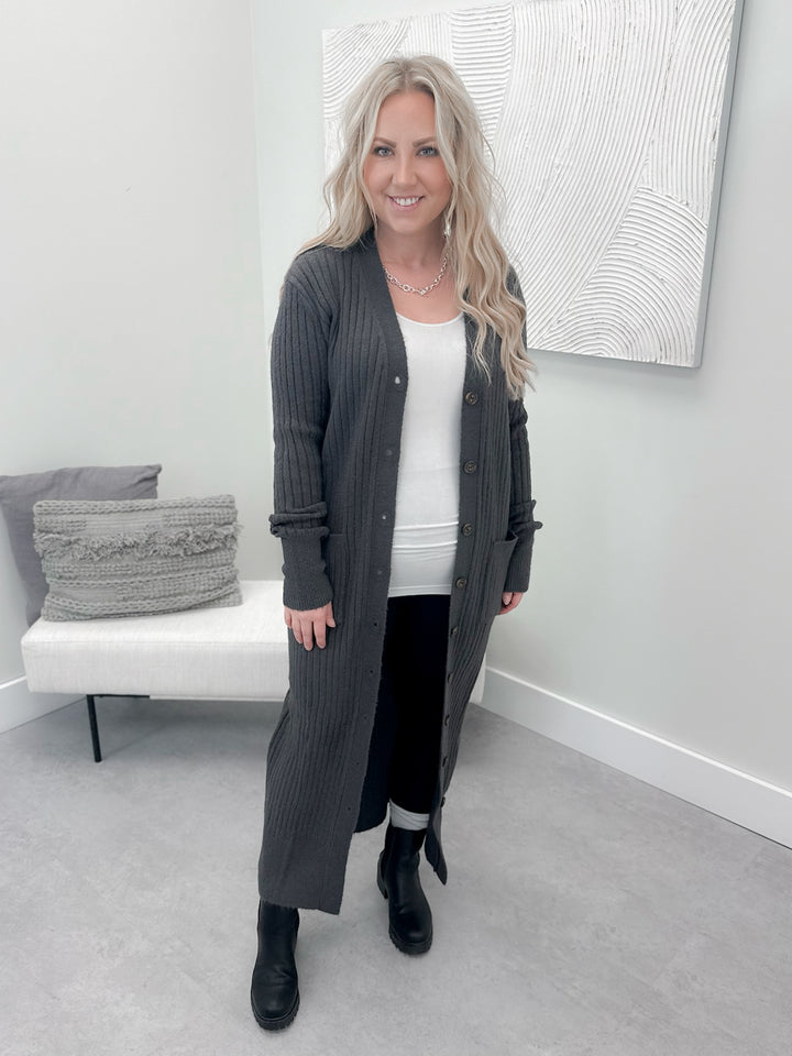 Pepper Maxi Cardigan in Charcoal