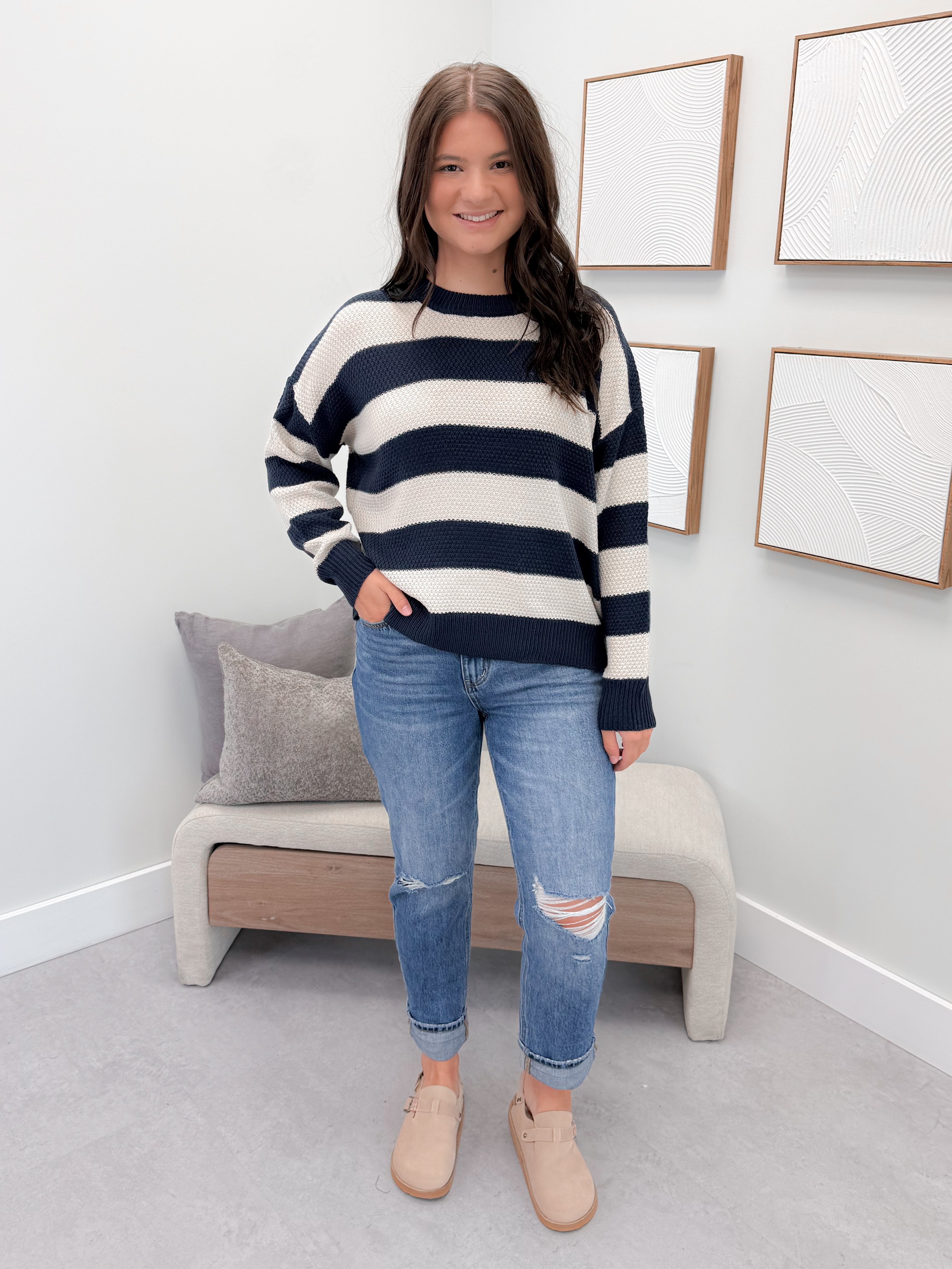 Kira Striped Sweater in Navy