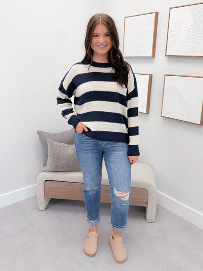 Kira Striped Sweater in Navy