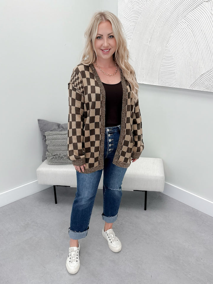 Checked Cardi in Brown