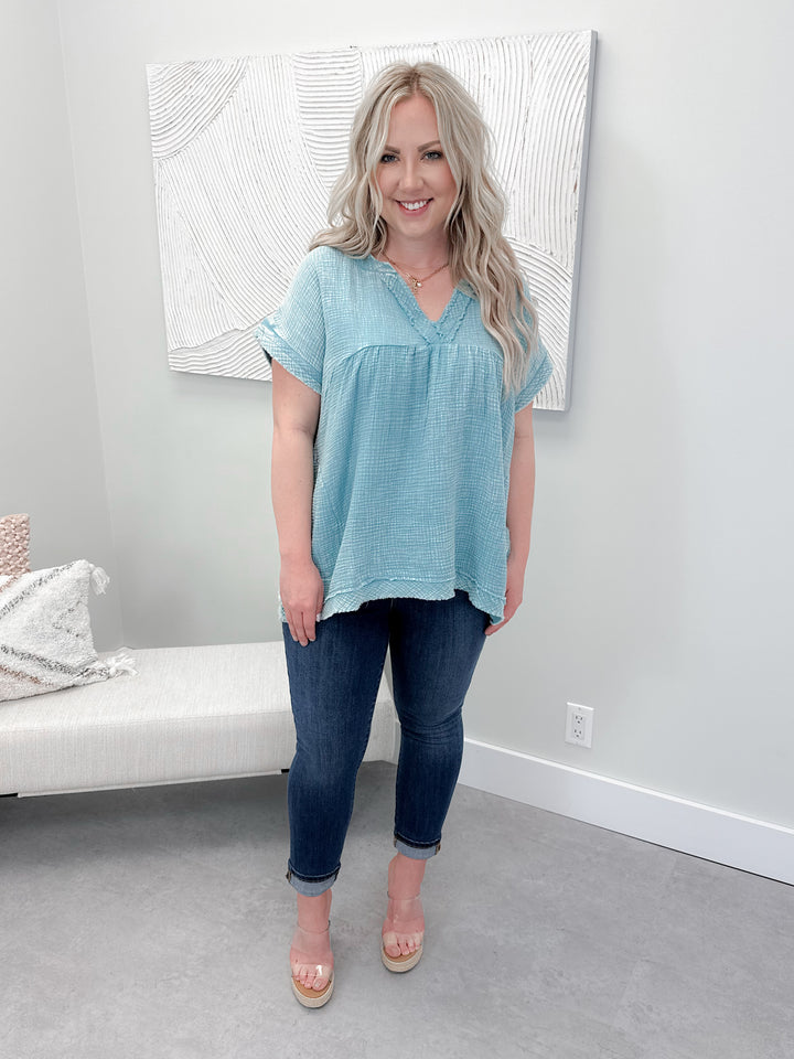 Daphne Top in Dusty Teal