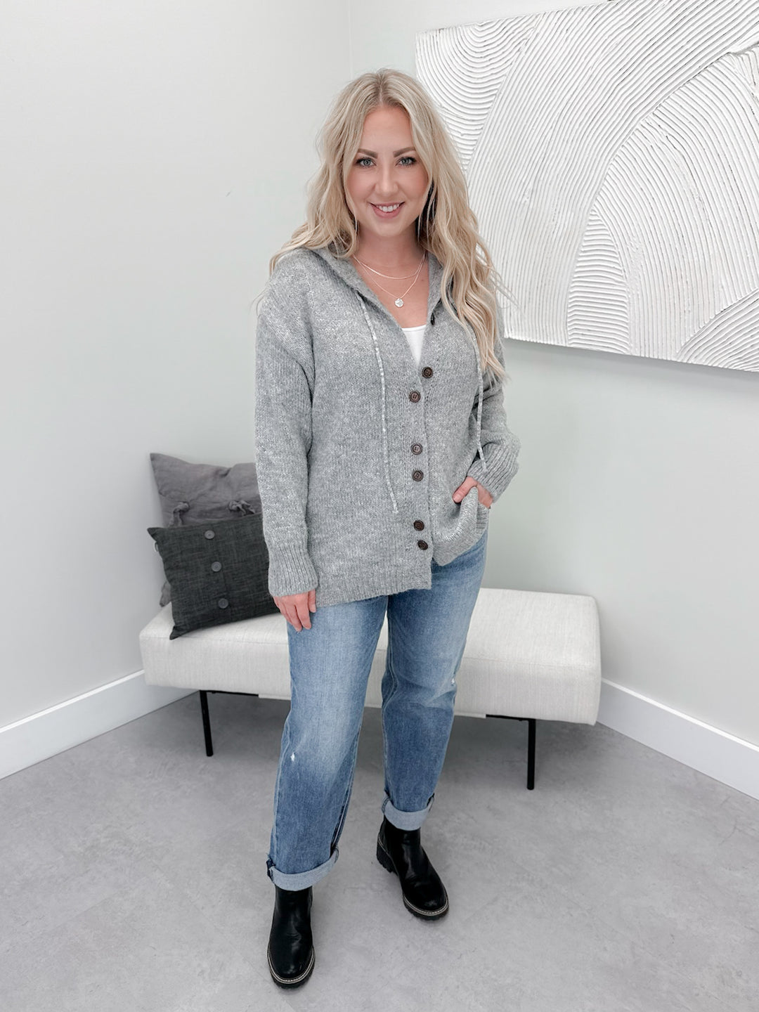 Alba Button Cardigan in Grey