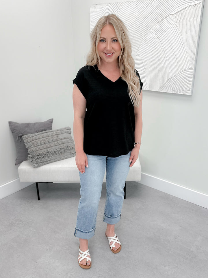 Jenna Waffle Tee in Black