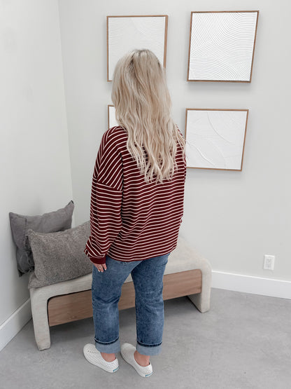 Saylor Stripe Long Sleeve in Burgundy