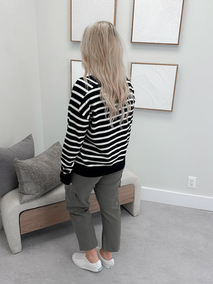 It Girl Stripe Sweater in Black by Ampersand Avenue