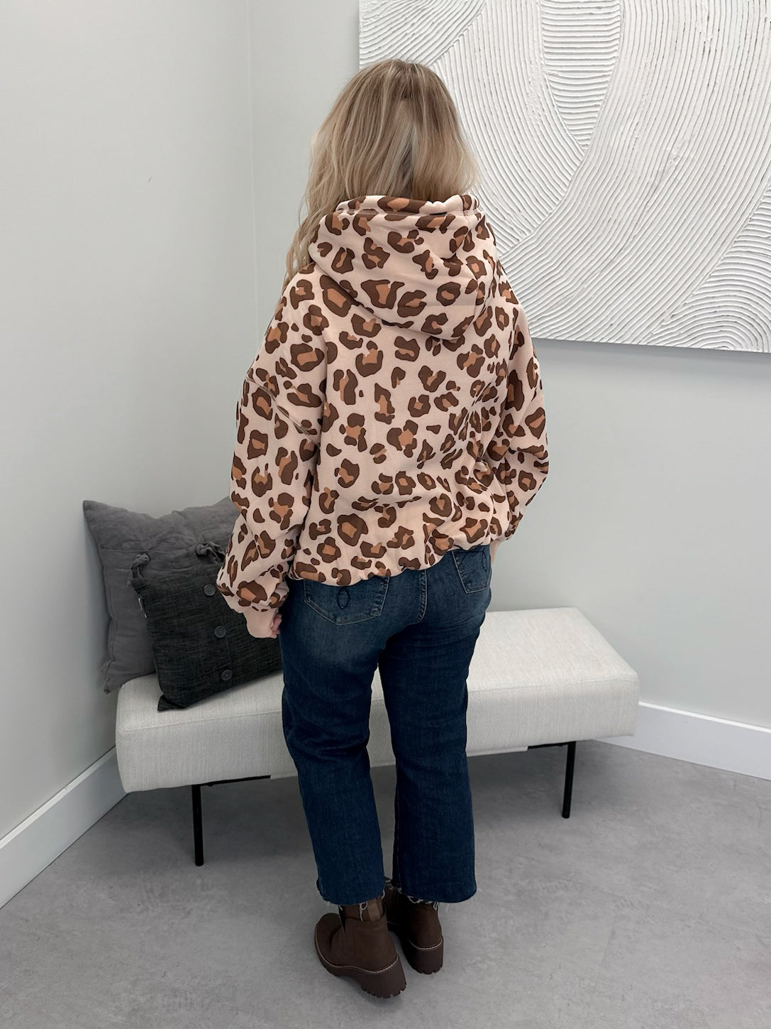 Leopard Cropped Hoodie in Mocha
