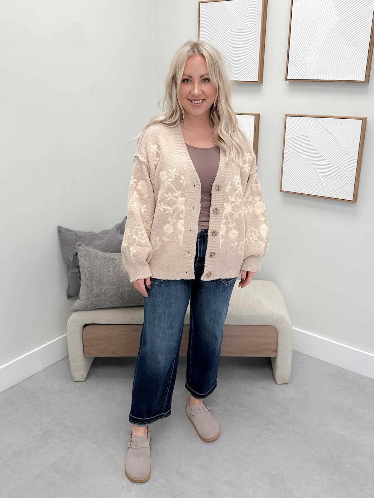 Lotan Embroidered Cardigan in Latte by Pol