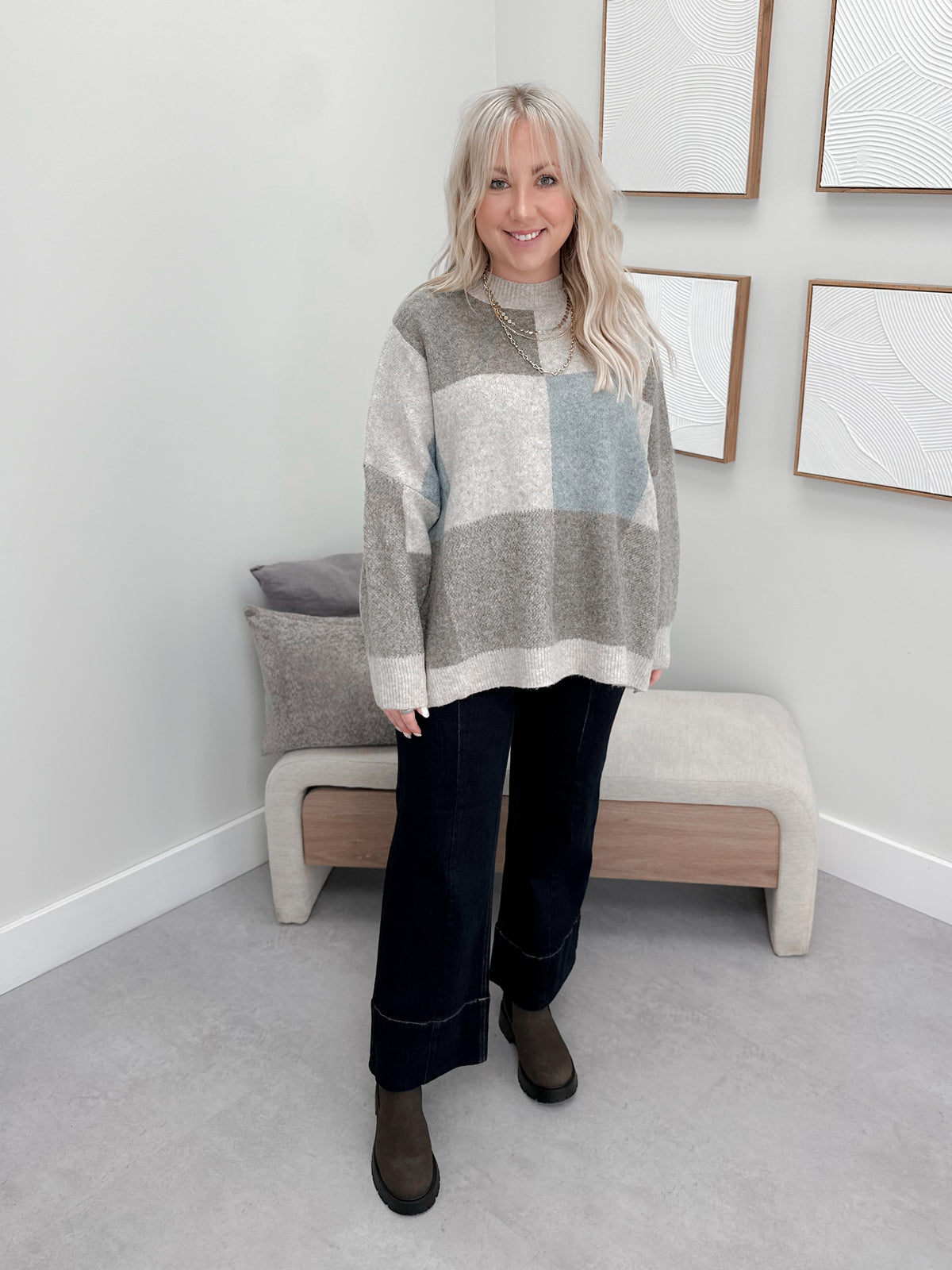 Joyce Color Blocked Sweater in Blue