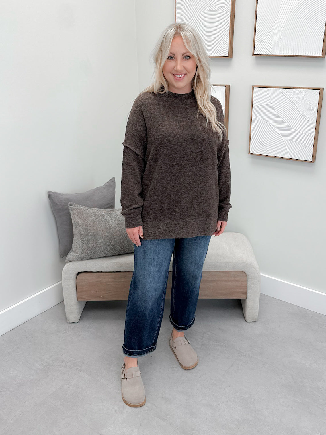Denton Brushed Pullover in Brown