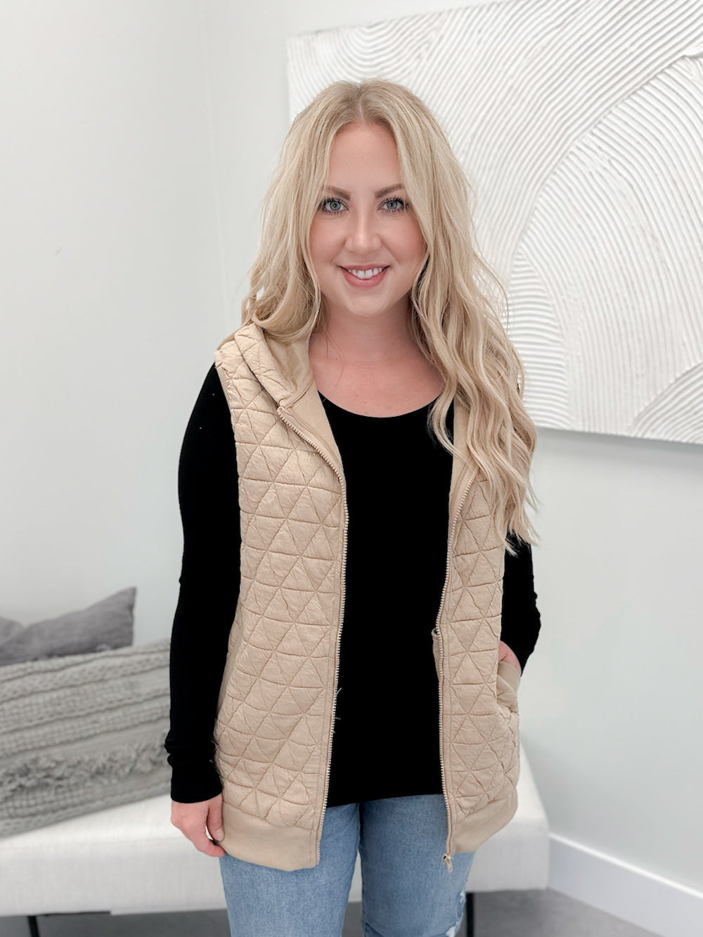 Jessa Quilted Vest in Taupe