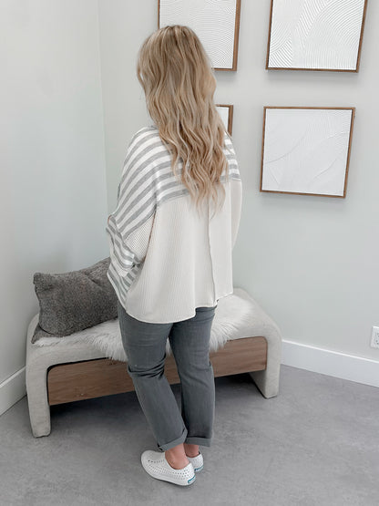 Lettie Striped Tee in Oat Grey