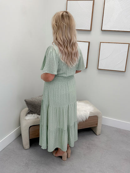 Judith Polka Dot Dress in Sage