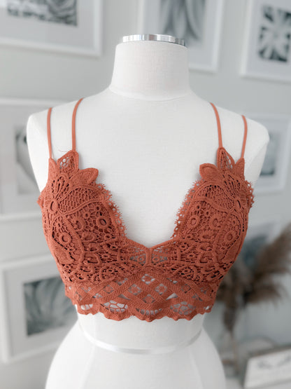 Cassatt Crochet Lace Bralett in Terracotta