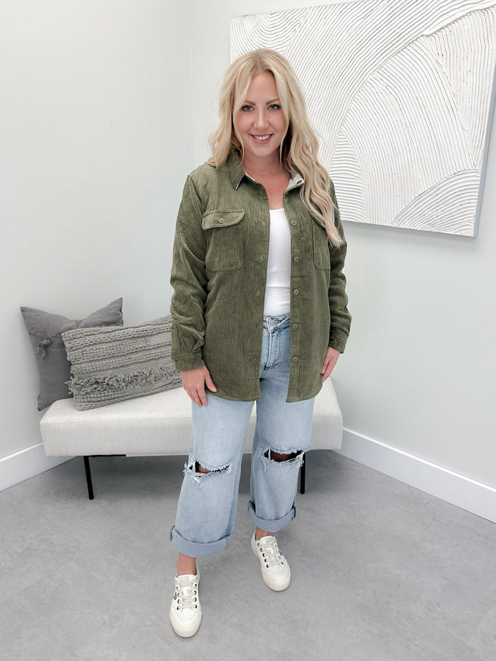 Flipside Shacket in Olive ( Reversible )