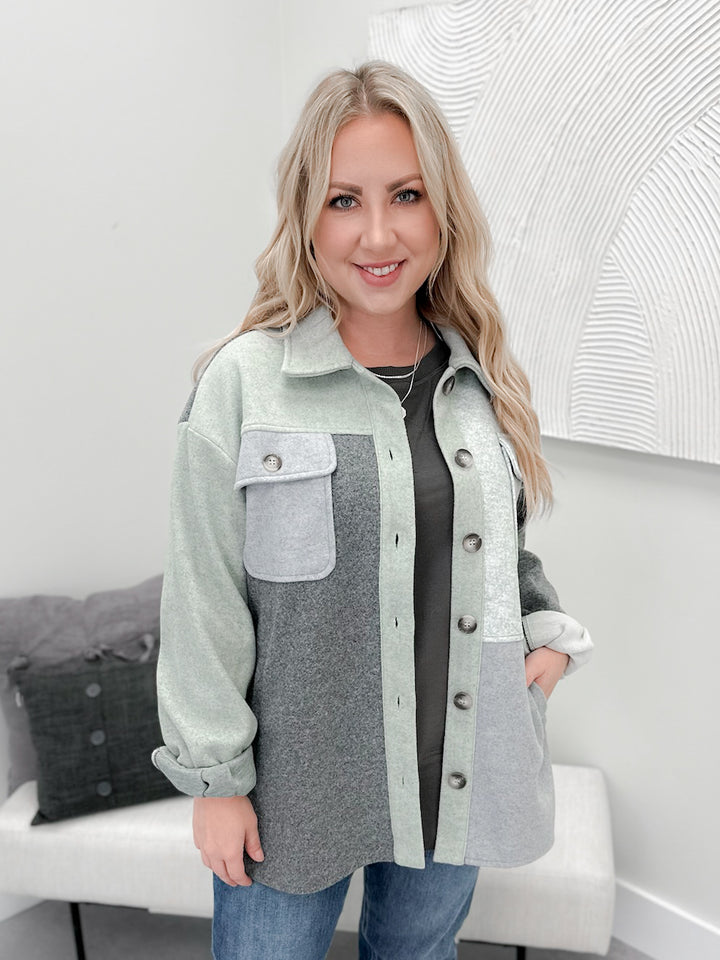 Frosty Shacket in Colorblocked Sage