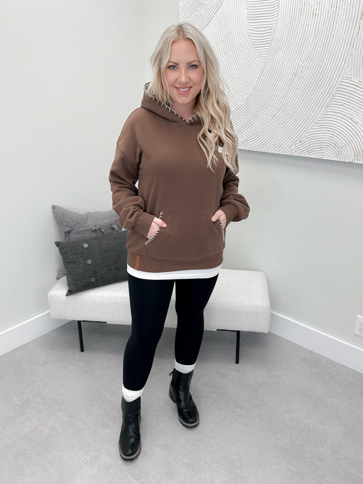 Comfort Zone Hoodie in Sweetly Stitched Coffee by Ampersand Avenue