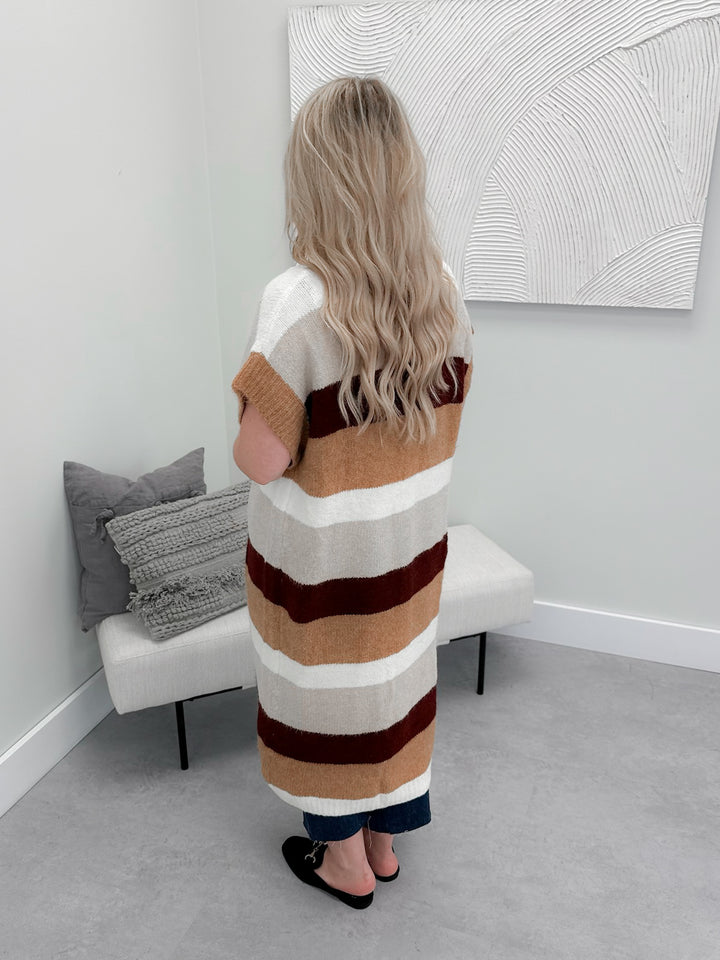 Weslyn Striped Long Cardi in Camel