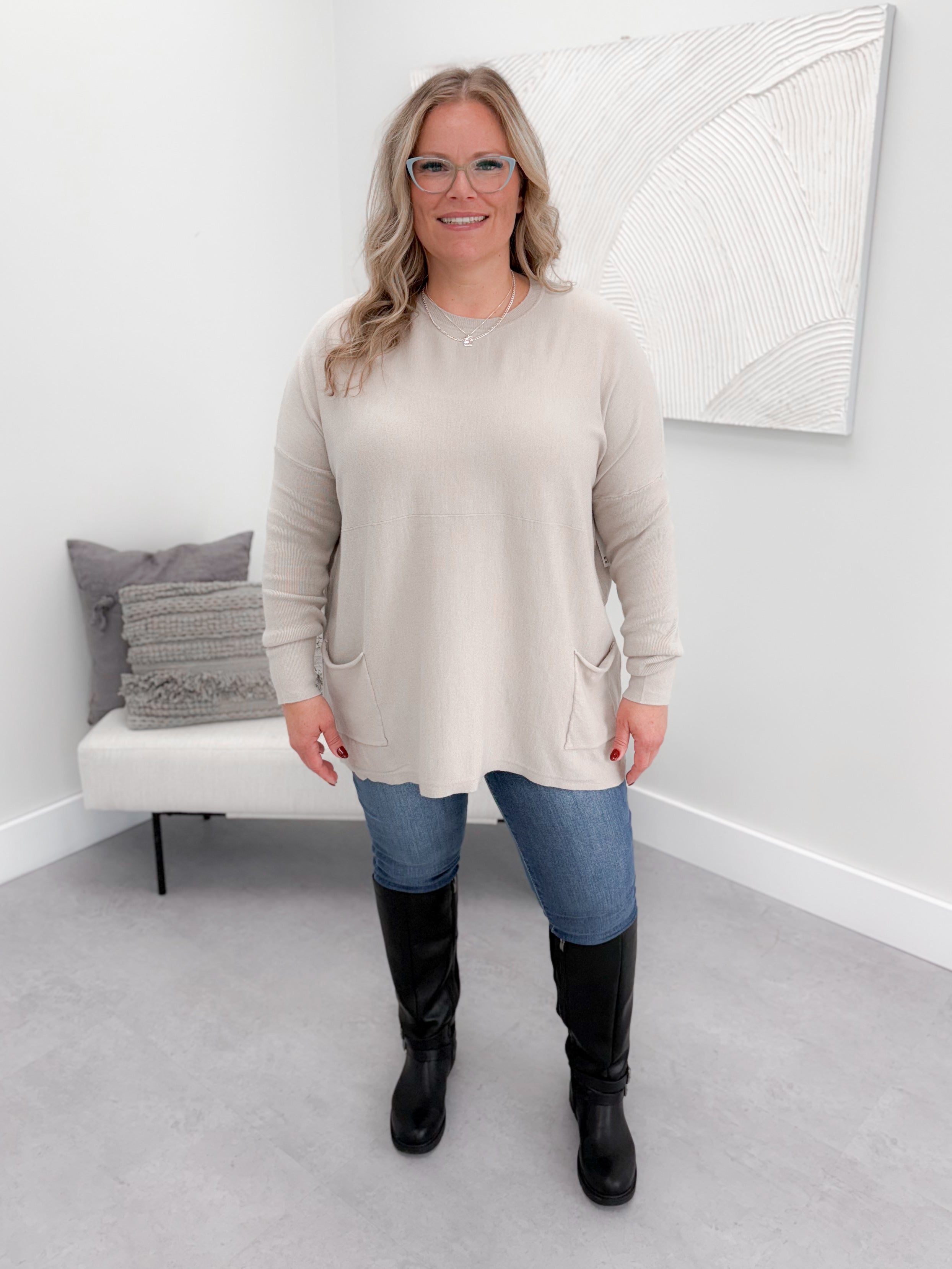 229 Pocket Sweater in Stone by Twenty Nine The Label