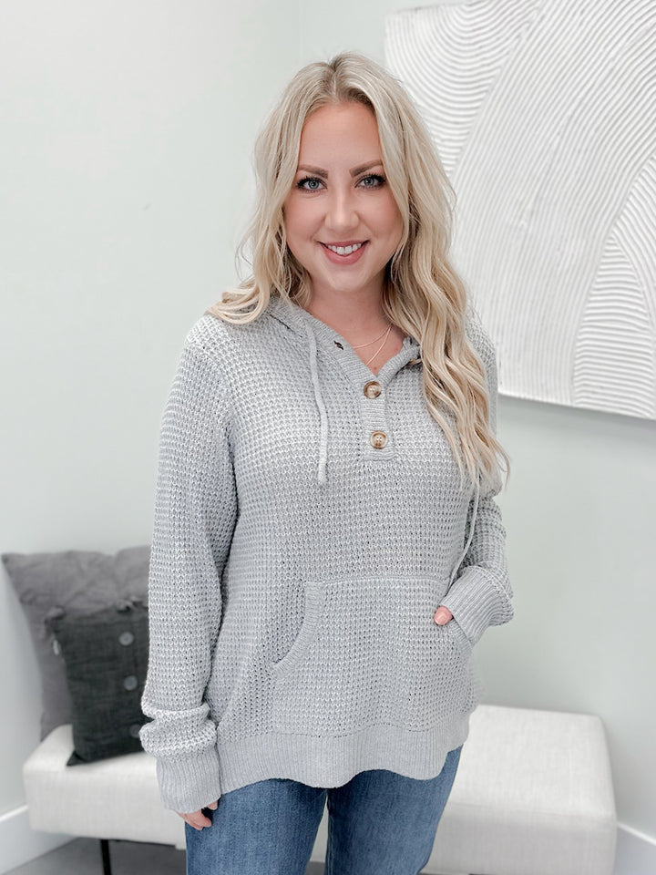 Ola Hooded Waffle Sweater in Grey