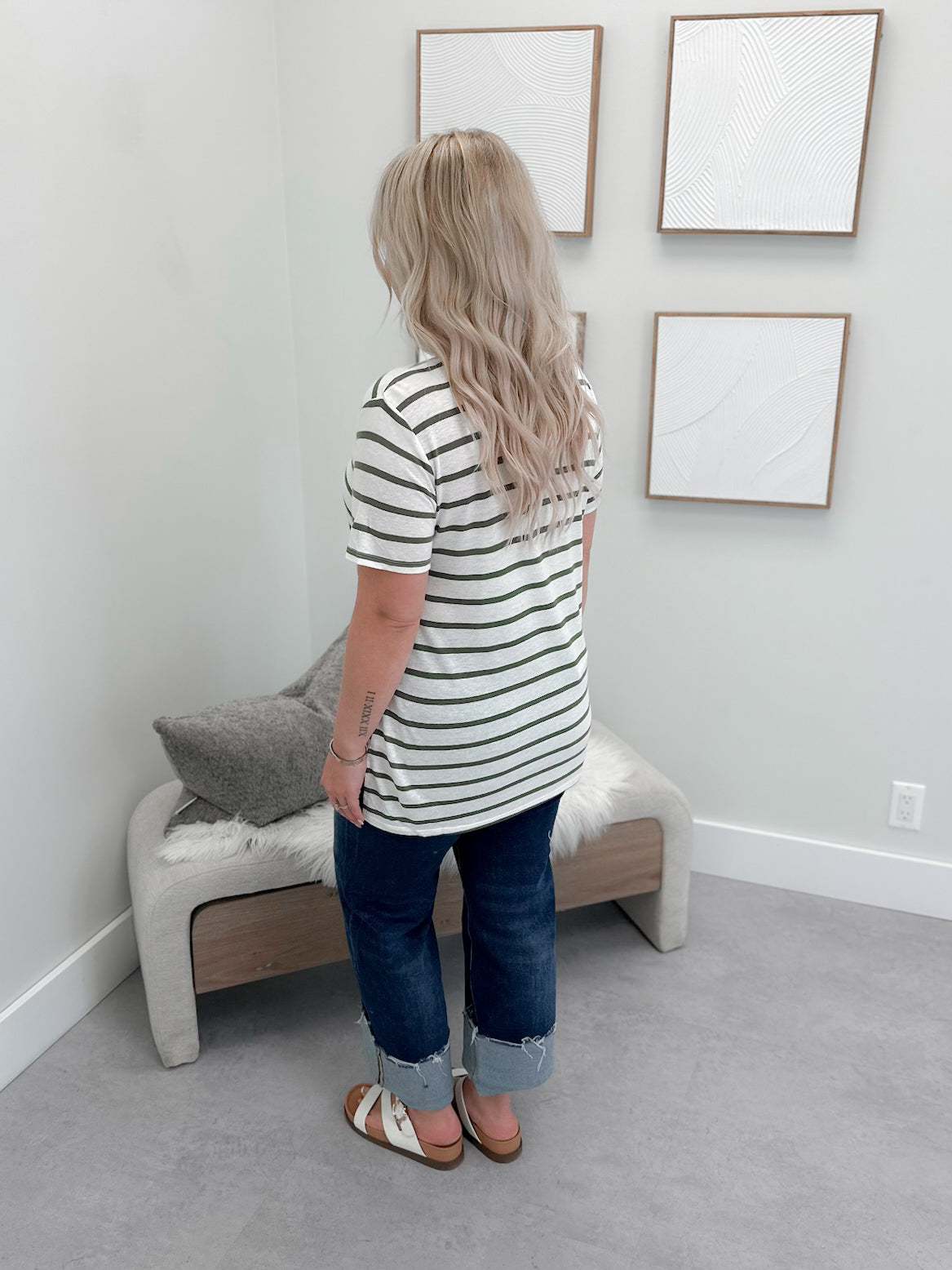 Alanis Striped Tee in Olive