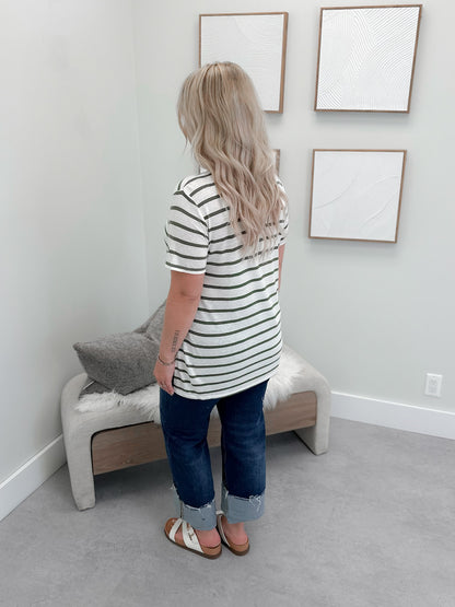 Alanis Striped Tee in Olive