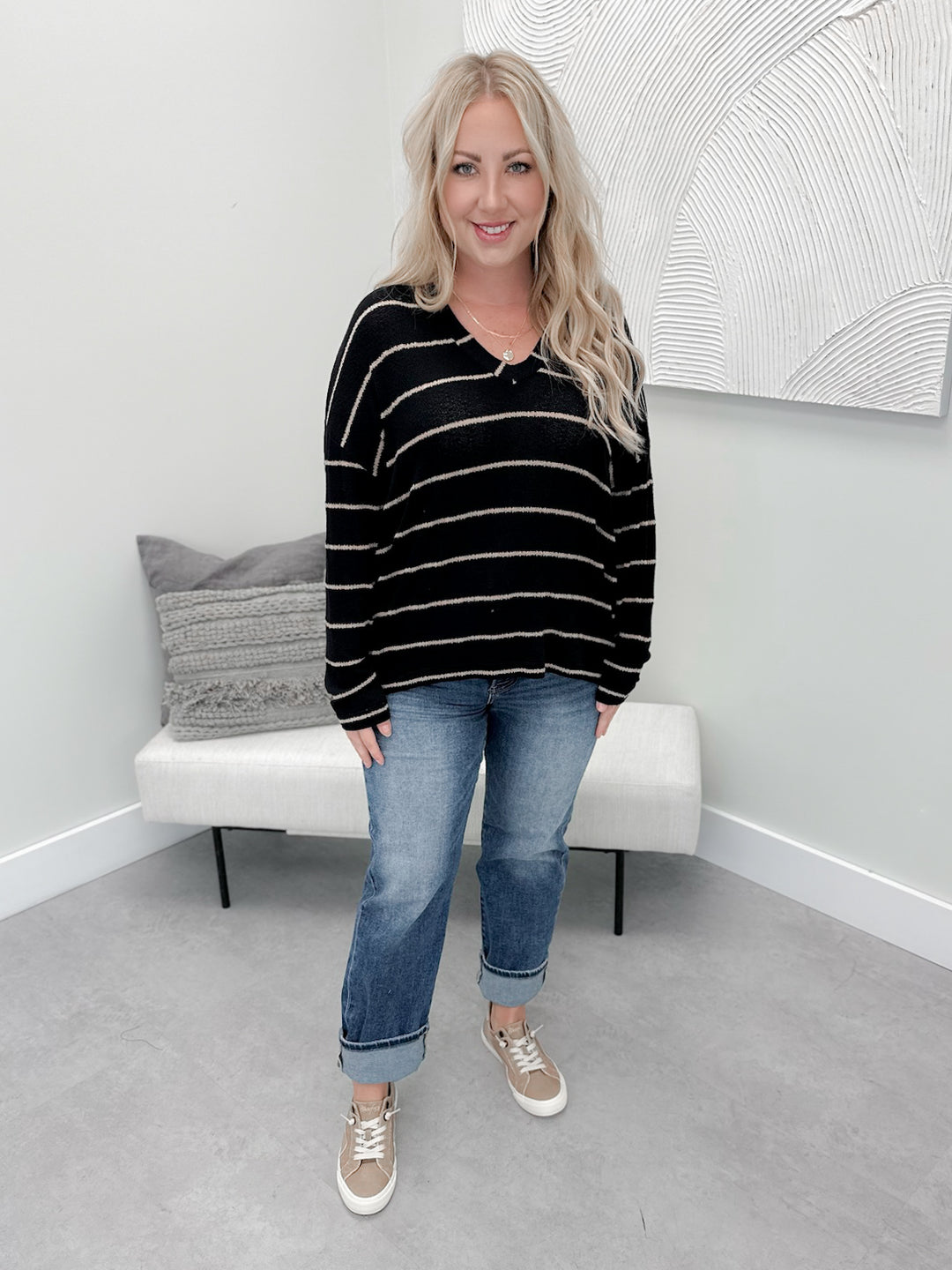 Clara Striped Long Sleeve in Black