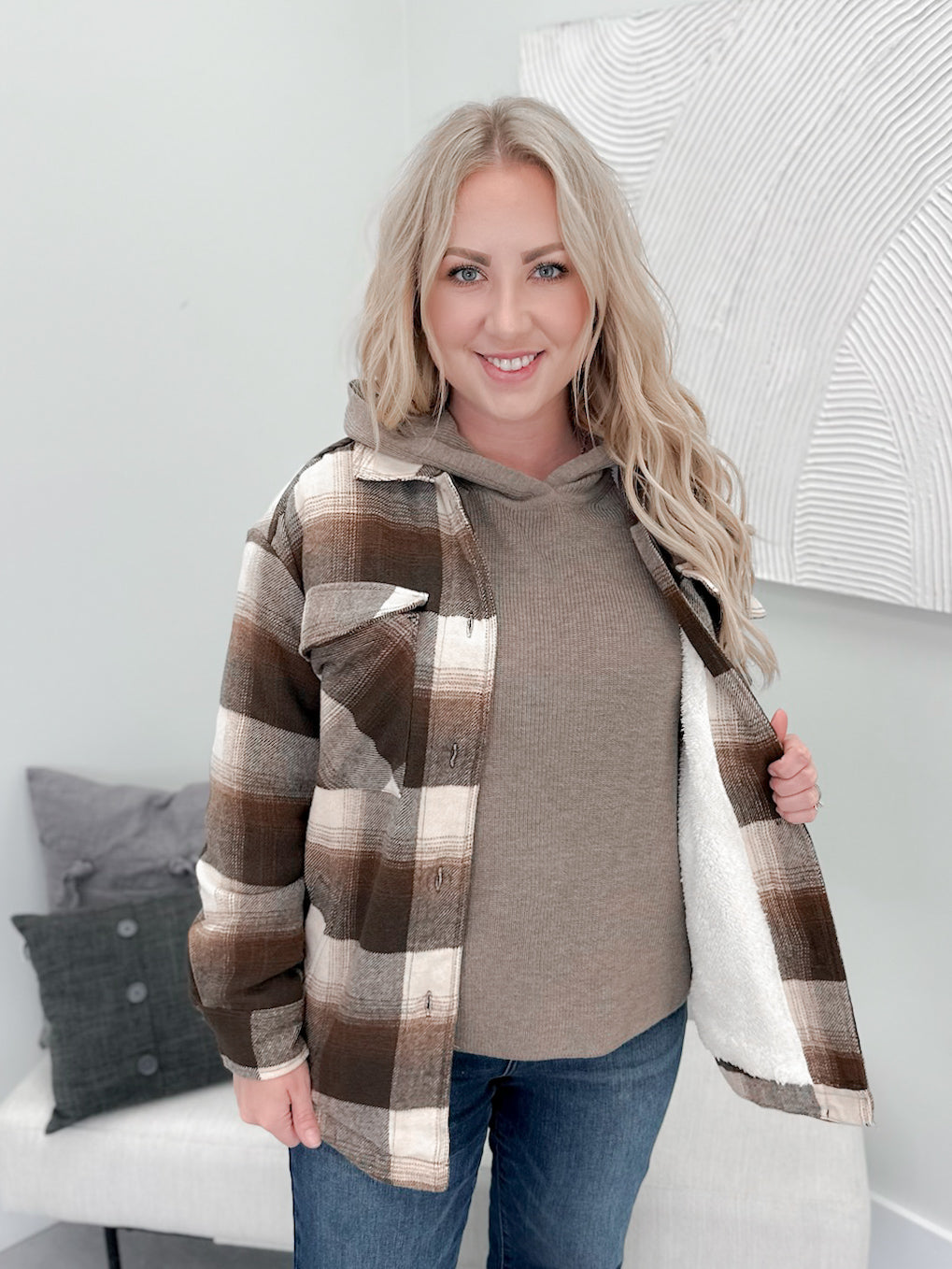 Scotia Fur Lined Shacket in Chocolate