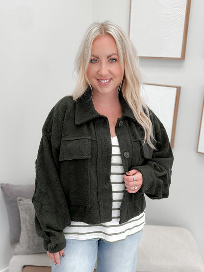 Cozy Up Cropped Jacket in Olive