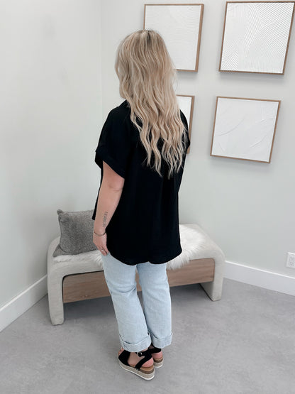 Sparrow Button Up Top in Black
