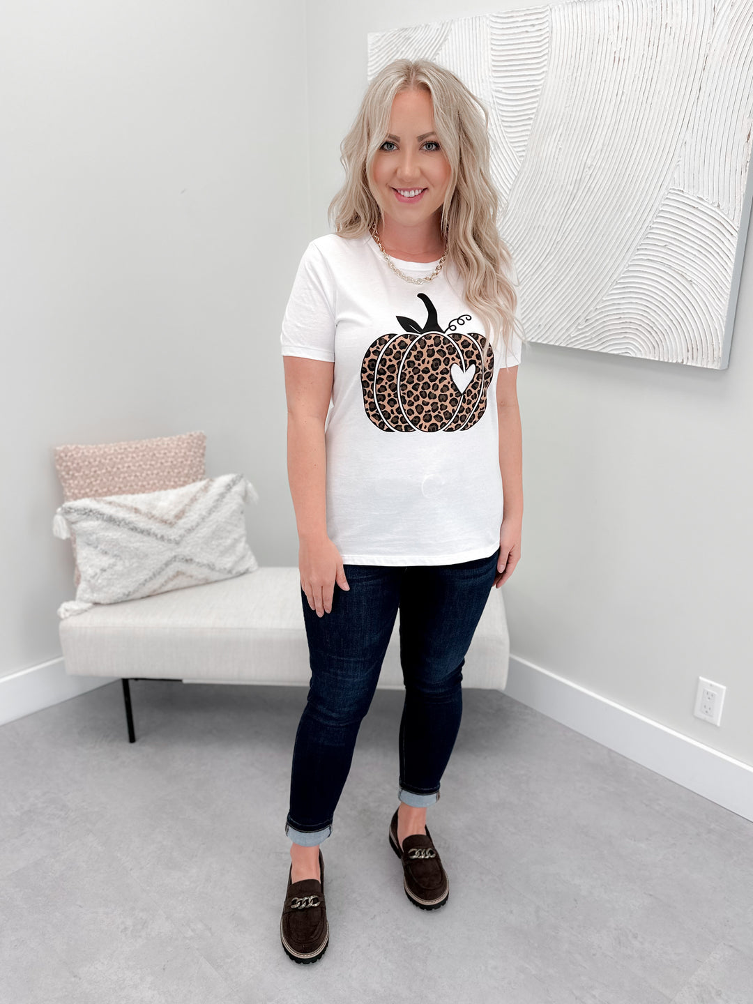 Roxy Foxy Pumpkin Tee in White by Ash + Antler - Size  3X