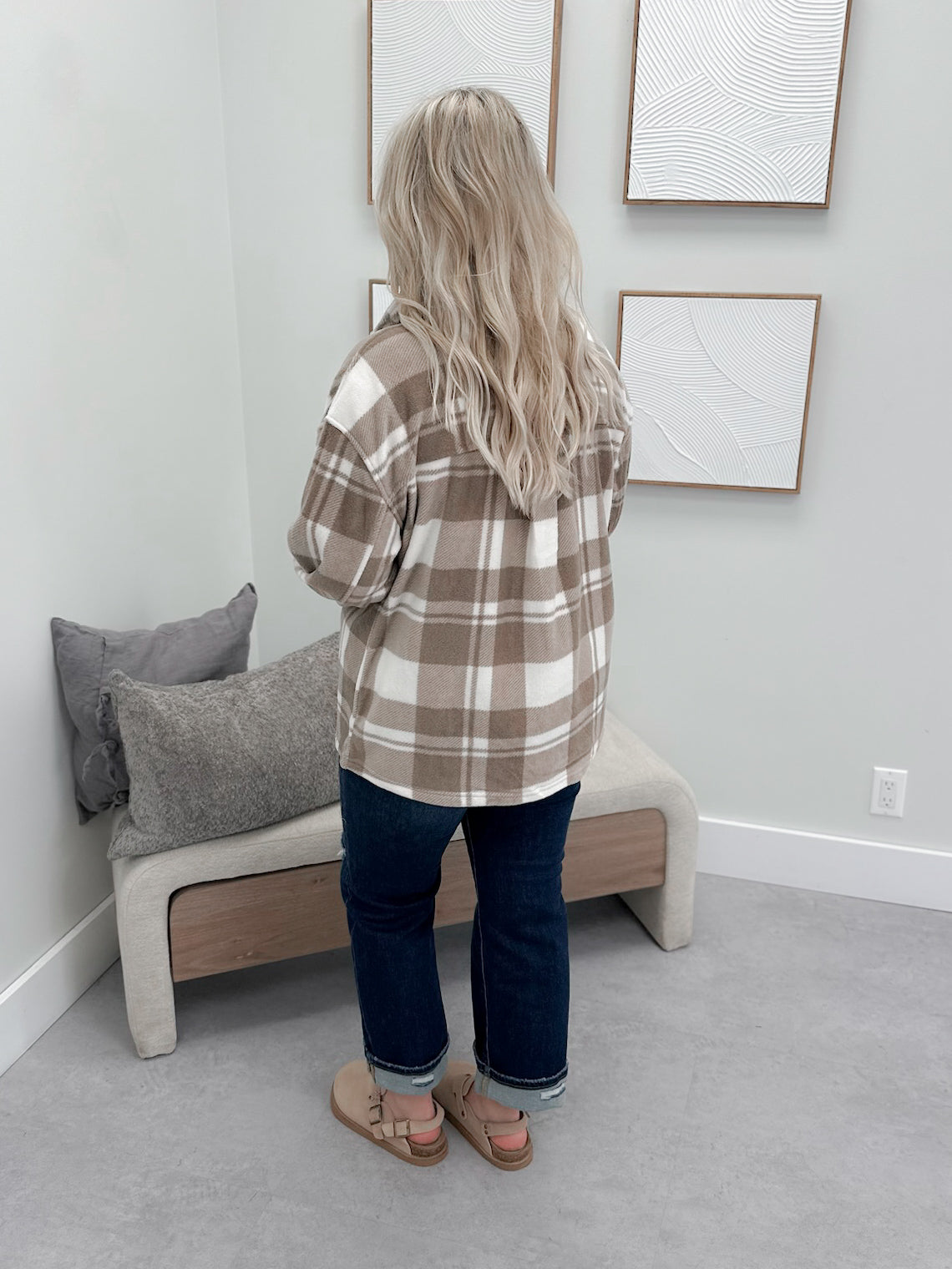 Hazy Fleece Shacket in Ivory Taupe