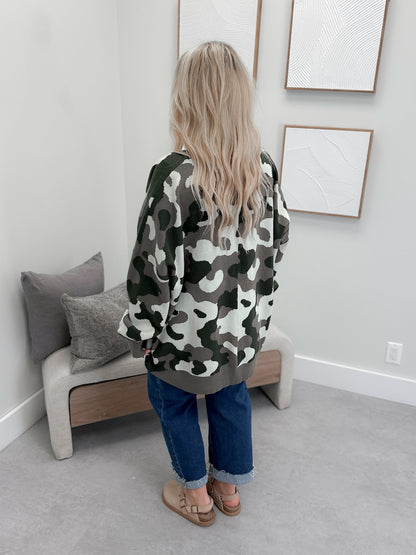 Oversized Cardigan in Camo Crush by Ampersand Avenue