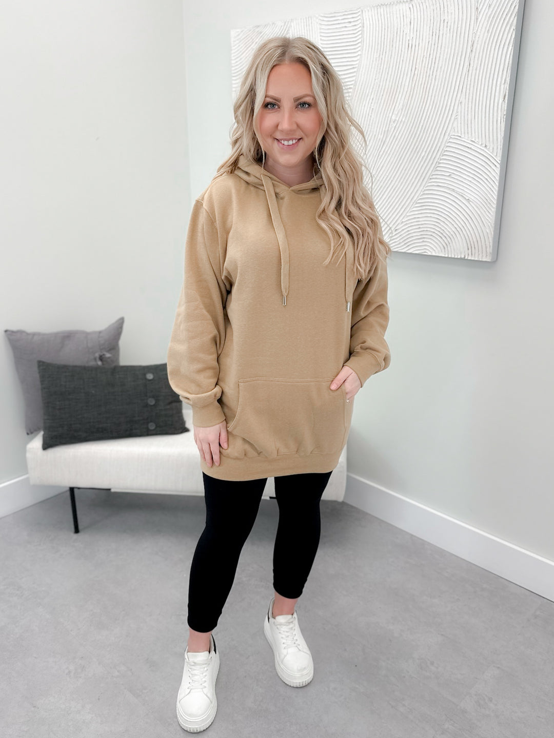 Promise Long Line Hoodie in Tan