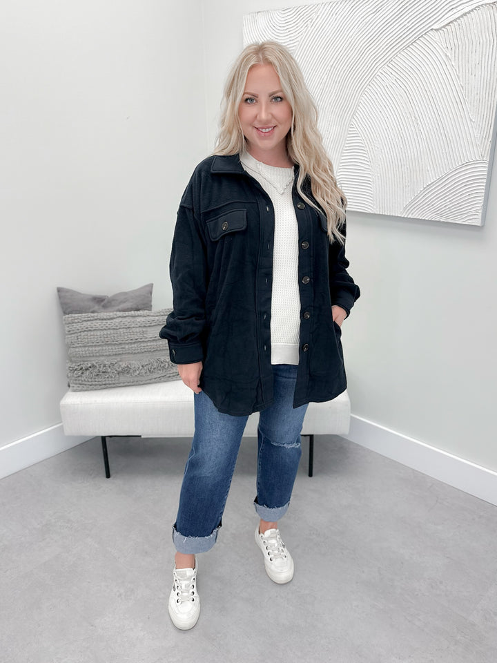 Comeback Fleece Shacket in Navy