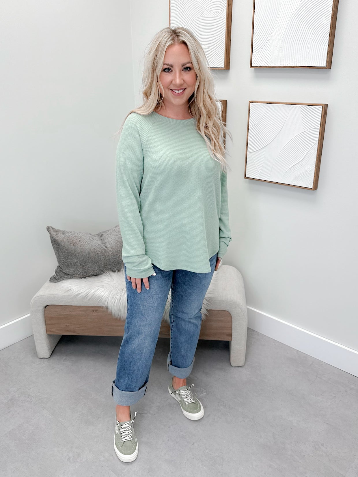 Willow Waffle Long Sleeve in Sage