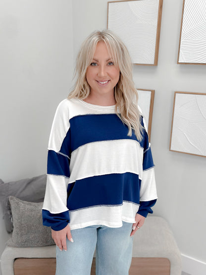Cooper Pullover in Striped Royal Blue