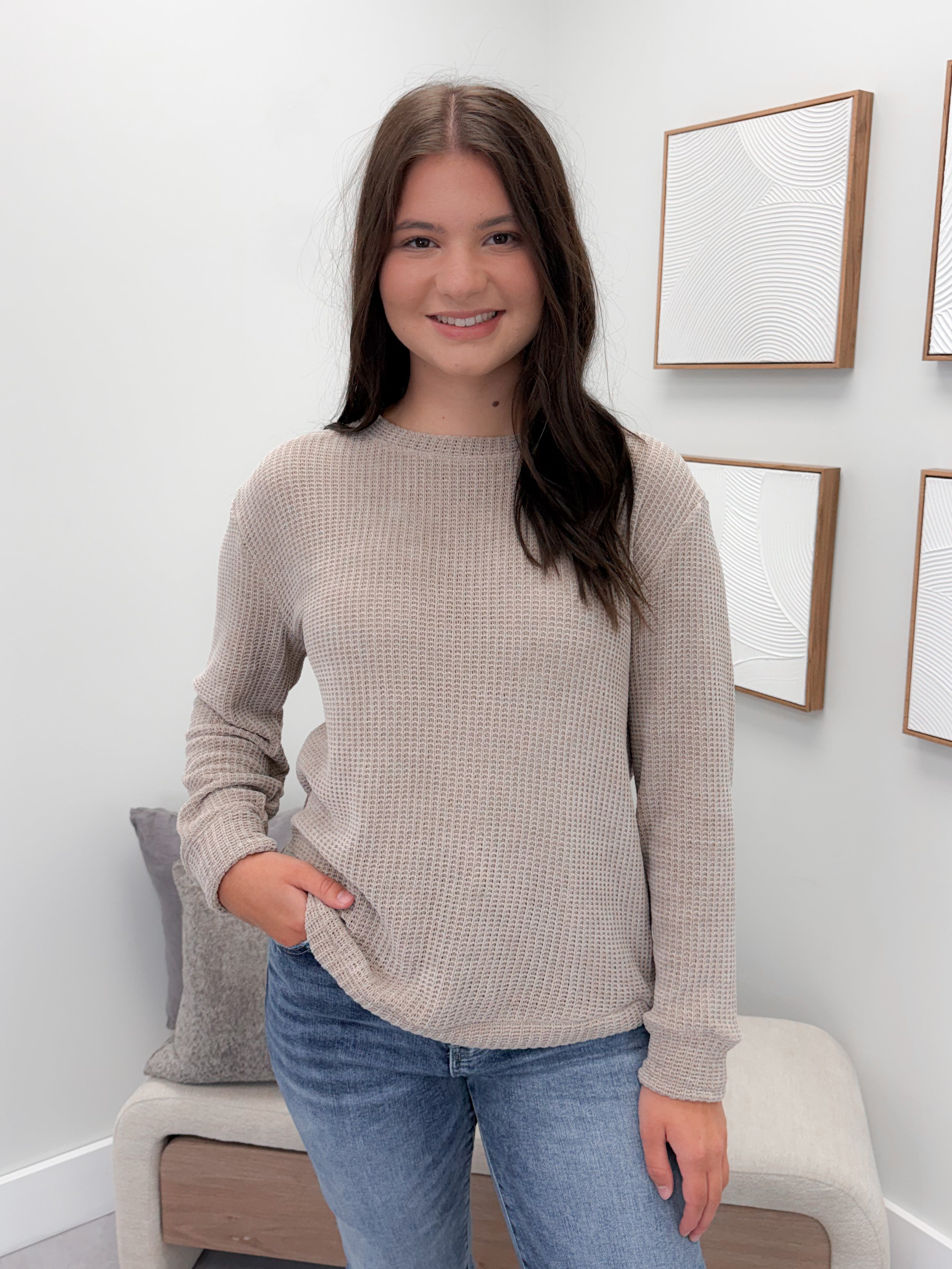 Tait Waffle Pullover in Mocha