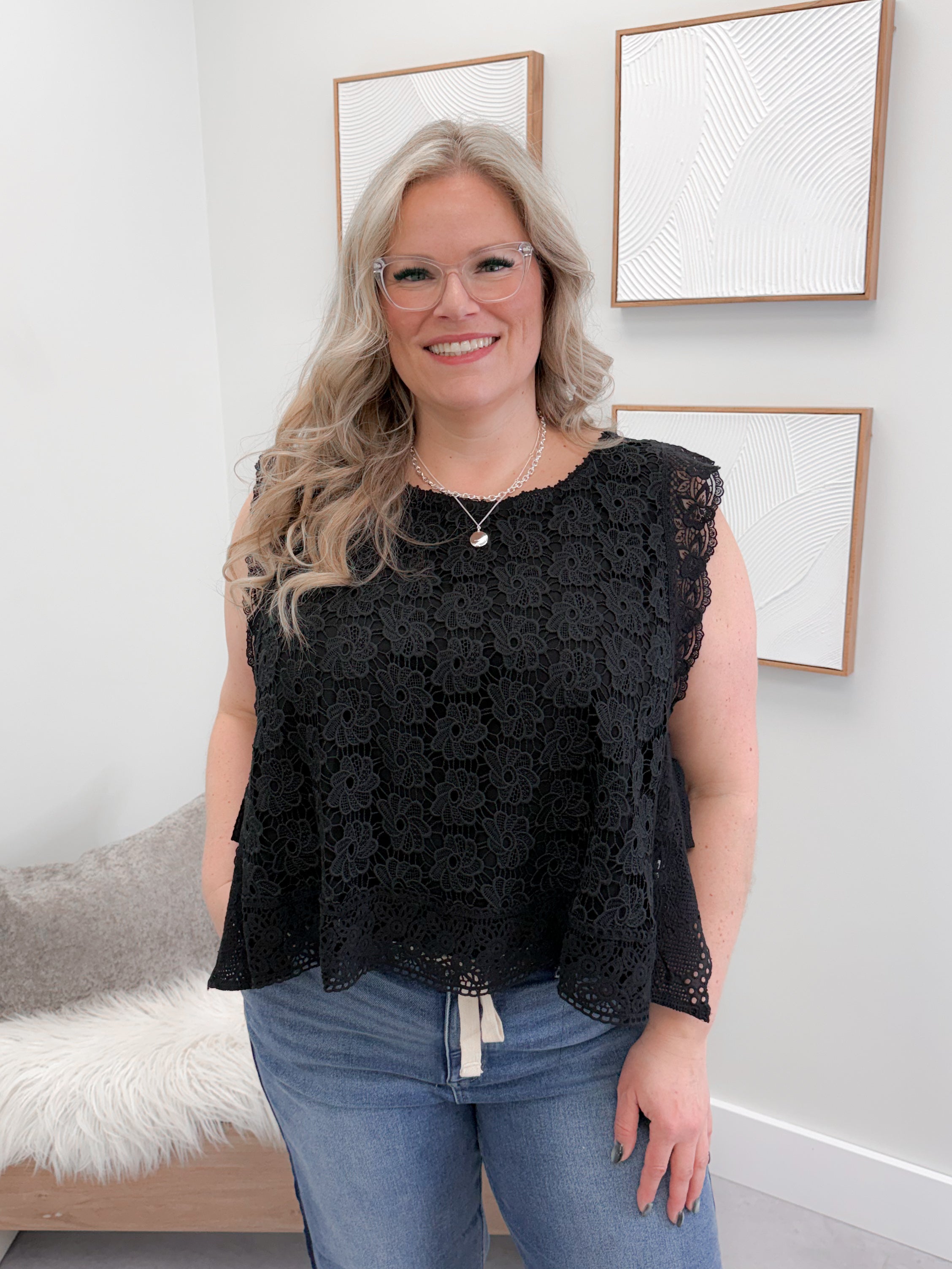 Lexie Lace Tank in Black