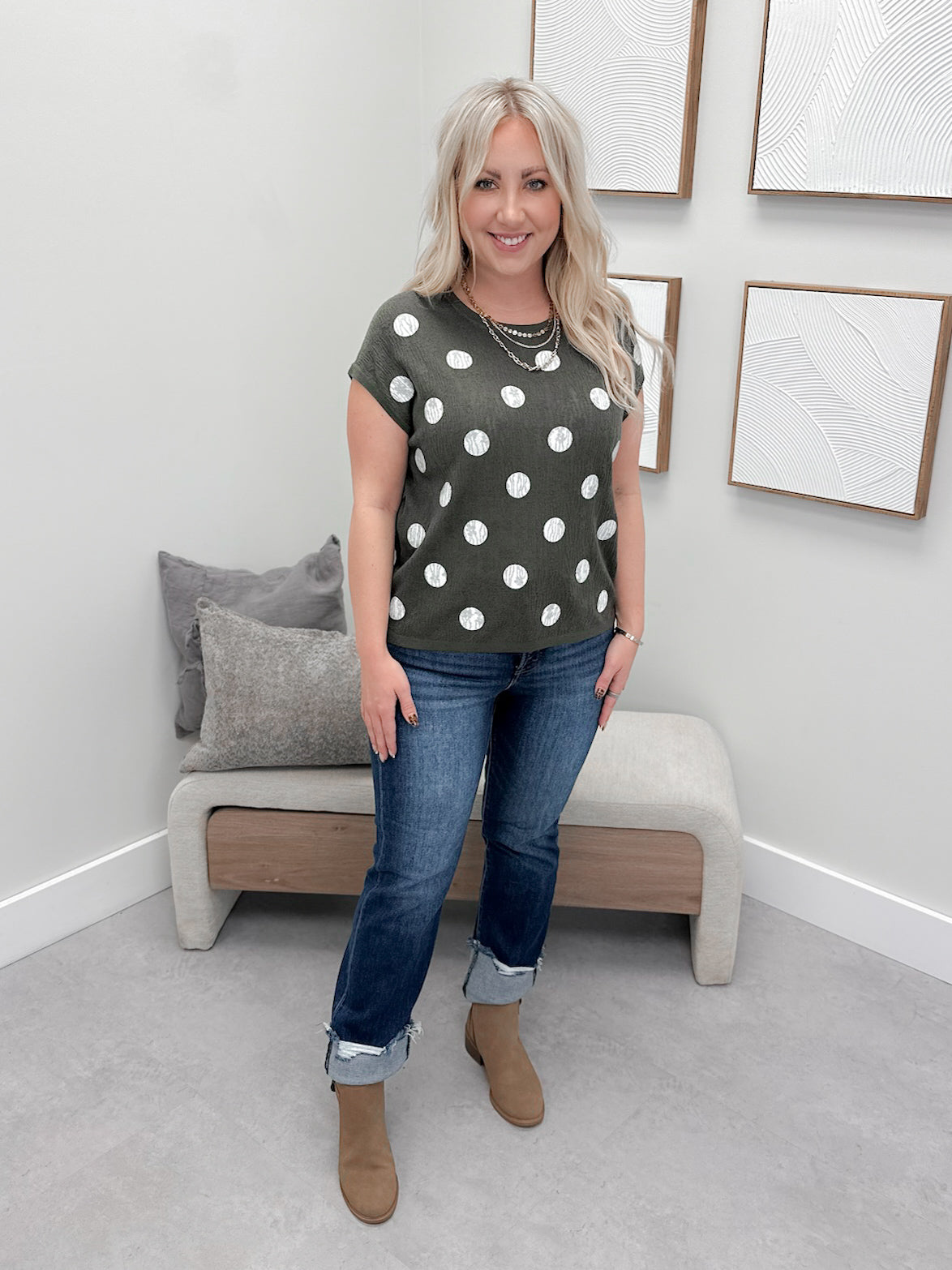 Pria Tee in Olive Polka Dot
