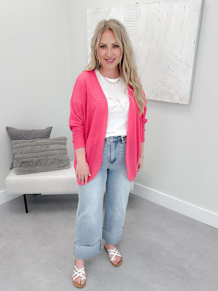 Waffle Cocoon Cardi in Fuchsia