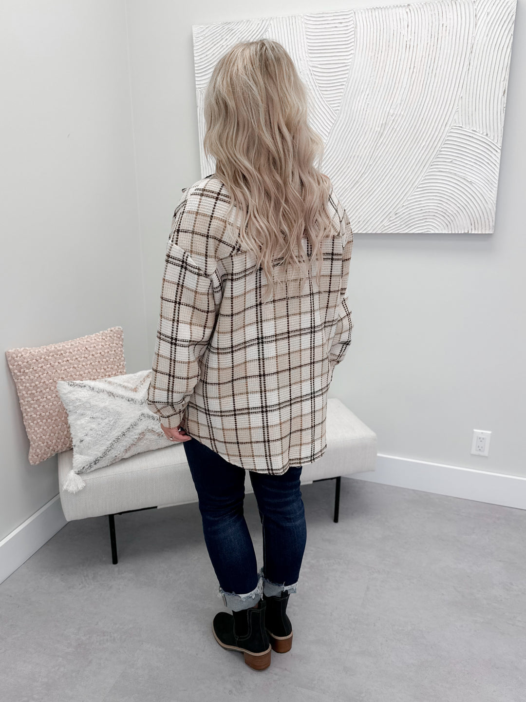 Birch Plaid Shacket in Taupe