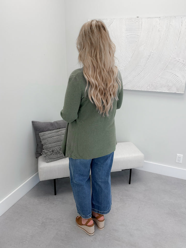 Verna Shawl Collar Cardi in Green Tea